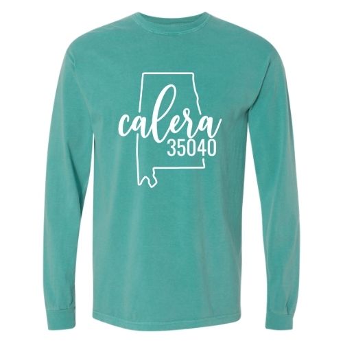 Comfort Colors Calera Zip Code 35040 With Big State Outline - Long Sleeve Shirt
