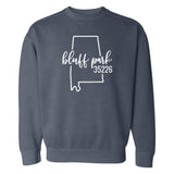 Comfort Colors Bluff Park Zip Code 35226 With Big State Outline - Sweatshirt