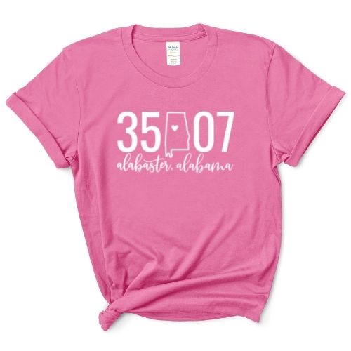 Gildan Alabaster Zip Code 35007 With State Outline as Zero - Short Sleeve Shirt