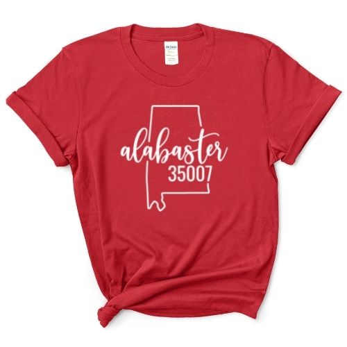 Gildan Alabaster Zip Code 35007 With Big State Outline - Short Sleeve Shirt