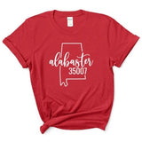 Gildan Alabaster Zip Code 35007 With Big State Outline - Short Sleeve Shirt